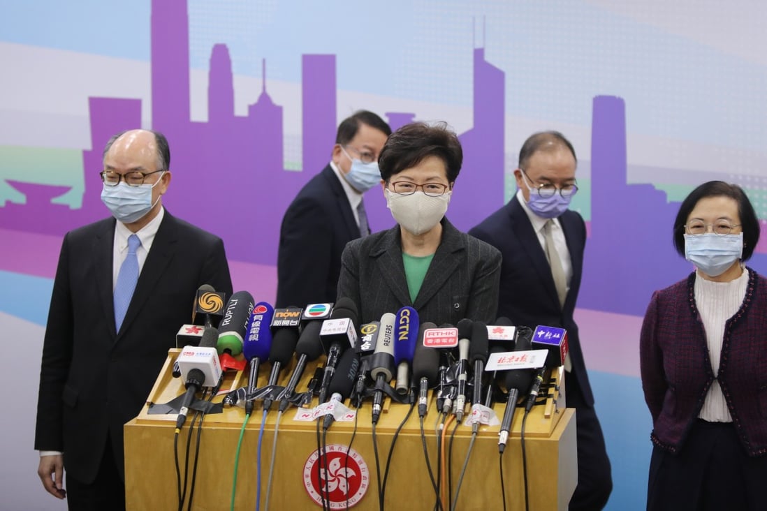 Carrie Lam, Hong Kong SAR Chief Executive, speaks to media in Beijing. Photo: Simon Song