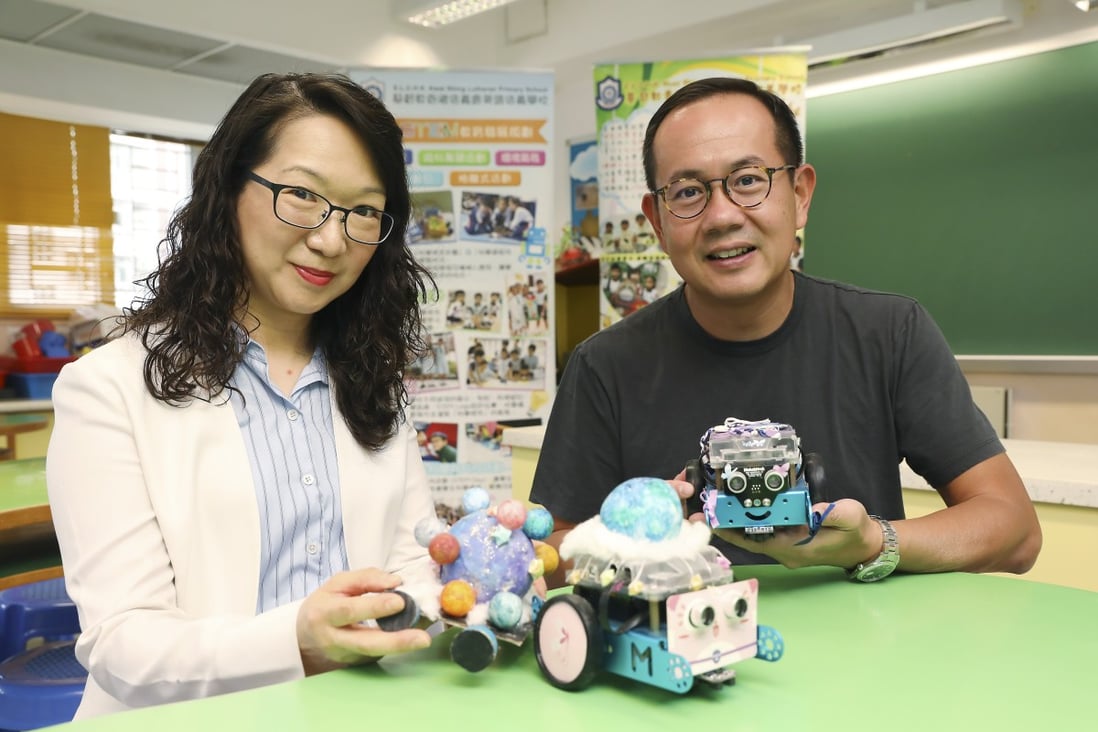 Principal Tsui Hei-Lai (left), of ELCHK Kwai Shing Lutheran Primary School, and Matthew Ho, founder of the Children In Need Foundation, have partnered to push STEM learning in classrooms. Photo: K. Y. Cheng