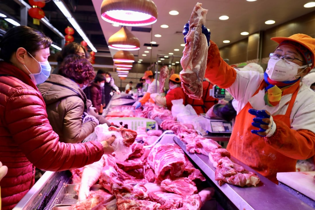 China’s pork prices in October fell 2.8 per cent from a year ago, down significantly from September when pork prices rose 25.5 per cent, the first time the annual rate has turned negative in 19 months. Photo: Reuters