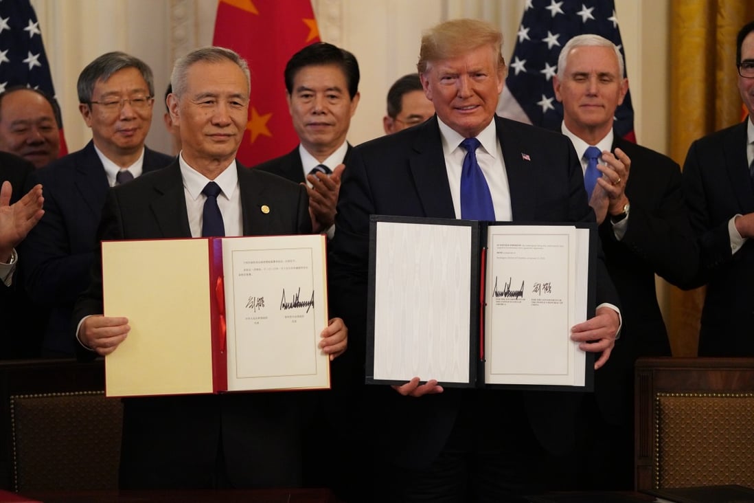 Around 20 per cent of the phase one trade deal signed in January between China and the United states demands protections for trade secrets, trademarks, patents, pharmaceutical-related intellectual property and from counterfeit goods from China. Photo: Xinhua