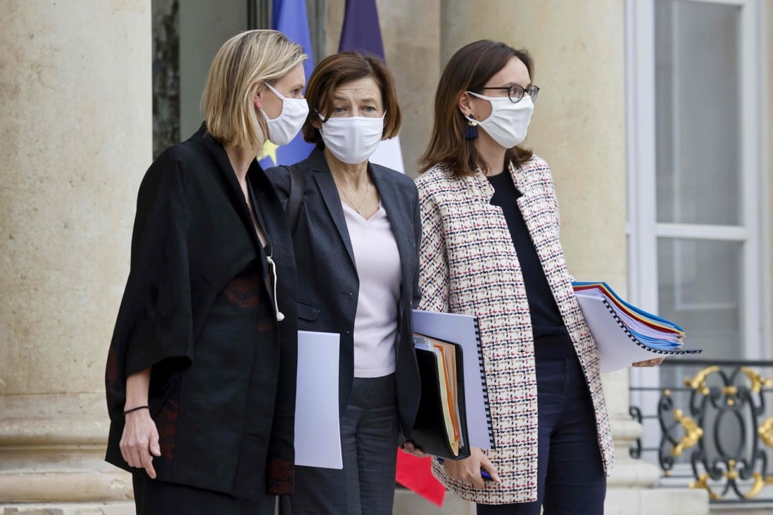 From left, French Junior Industry Minister Agnes Pannier-Runacher, French Defence Minister Florence Parly and French Minister for Transformation and Public Services Amelie de Montchalin at the Elysee Palace in Paris, in October. Photo: AFP