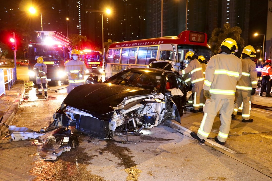 The left side wheels of the Maserati came flying off in the accident. Photo: Handout