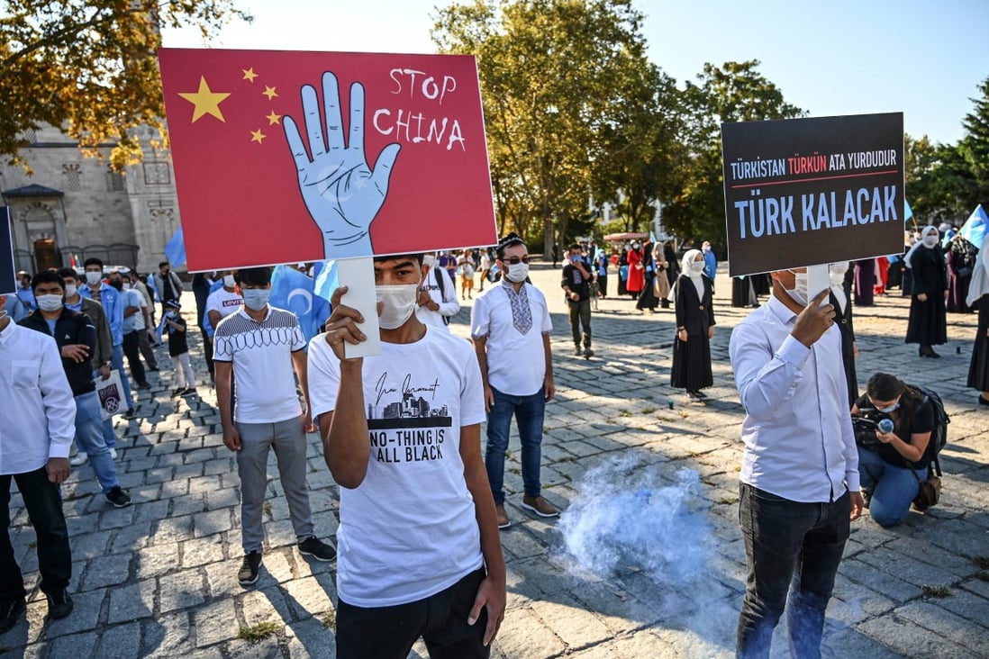 A demonstration by supporters of China’s Muslim Uygur minority in Istanbul, Turkey. Photo: AFP