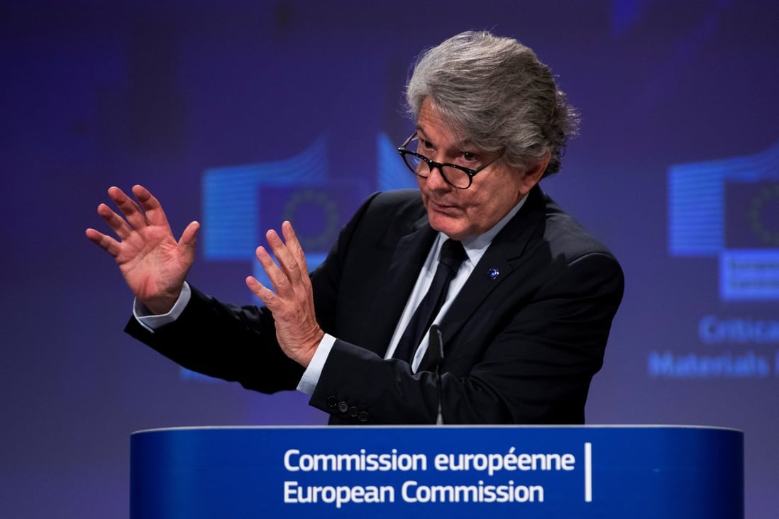 European Union Internal Market Commissioner Thierry Breton talks to journalists during an online news conference at the EU headquarters in Brussels, Belgium on September 3, 2020. Photo: Reuters
