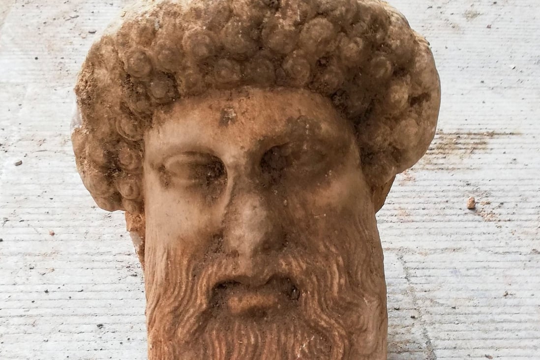 The head of an ancient statue of the Greek god Hermes has been unearthed during excavations in central Athens. Photo: Greek Culture Ministry / AFP