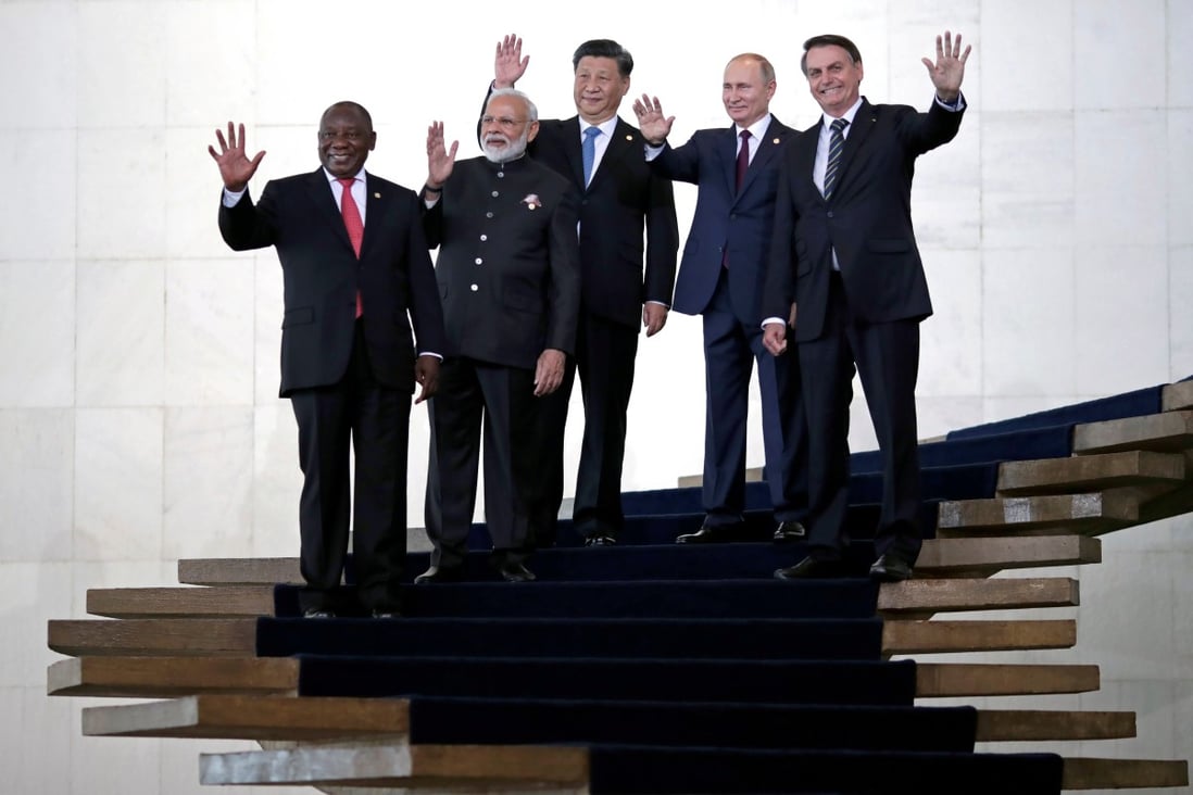 The leaders of (from left) South Africa, India, China, Russia and Brazil met in person for last year’s BRICS summit, held in Brasilia. This year, post-pandemic recovery will be on the agenda. Photo: Reuters