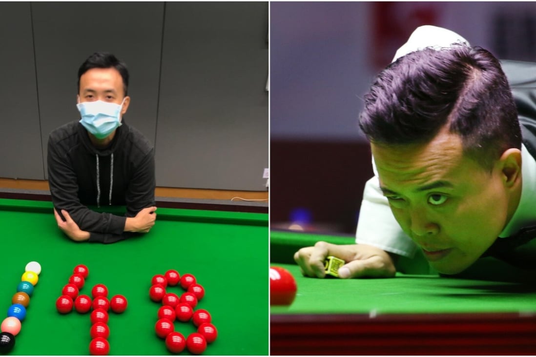 Marco Fu arranges the snooker ball into ‘148’ after his latest world-class break during practice. Photo: Handout/SCMP