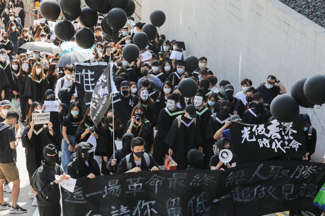Graduates stage a protest at the Chinese University of Hong Kong. Photo: K. Y. Cheng