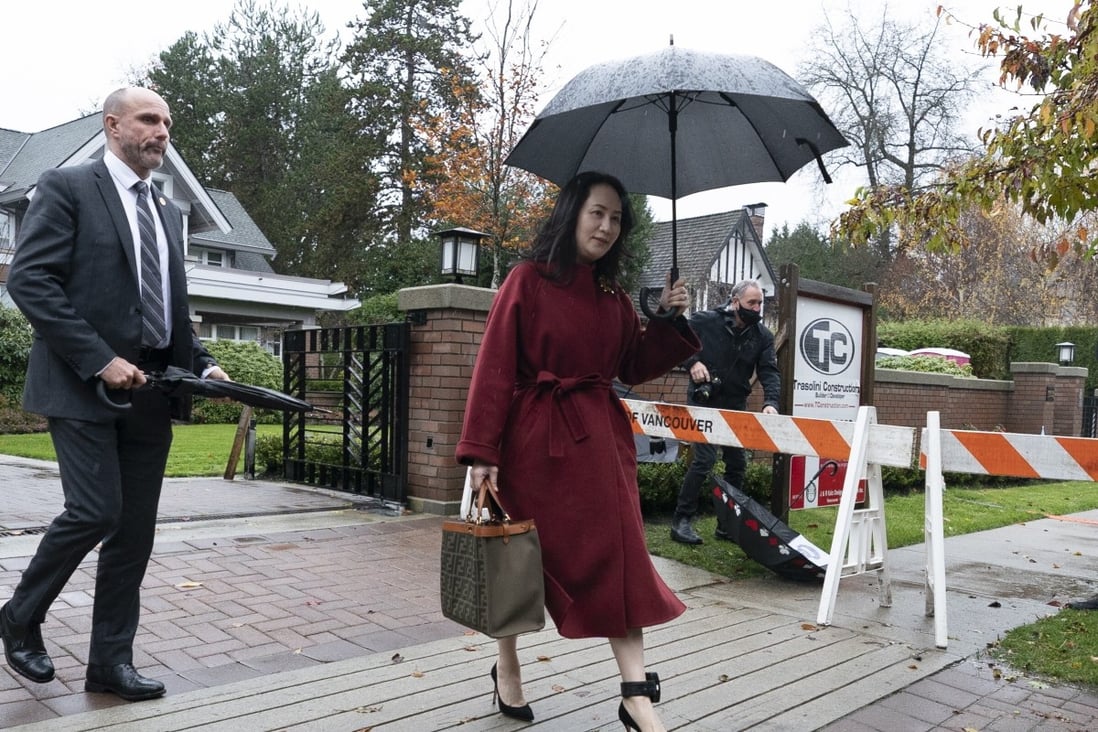 Meng Wanzhou, Huawei Technologies’ chief financial officer, leaving her home in Vancouver, British Columbia, on Wednesday to attend an evidentiary hearing in her extradition case. Photo: The Canadian Press via AP