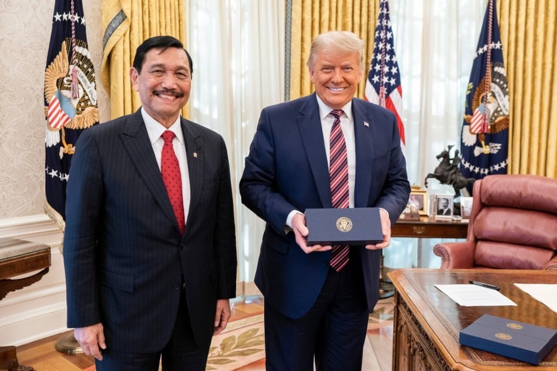 Indonesian Coordinating Minister for Maritime and Investment Affairs Luhut Pandjaitan with US President Donald Trump on Tuesday at the White House, where they discussed coronavirus vaccine cooperation. Photo: Coordinating Ministry for Maritime and Investment Affairs