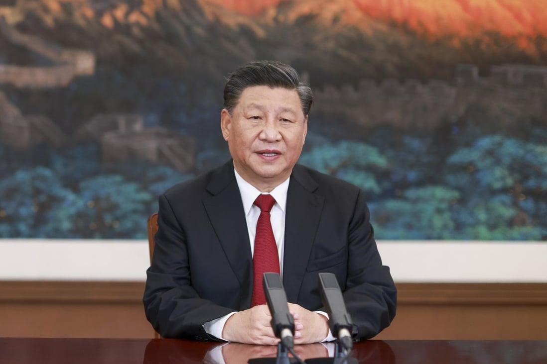 President Xi Jinping delivers a keynote speech to the Apec CEO summit via video link on Thursday. Photo: Xinhua