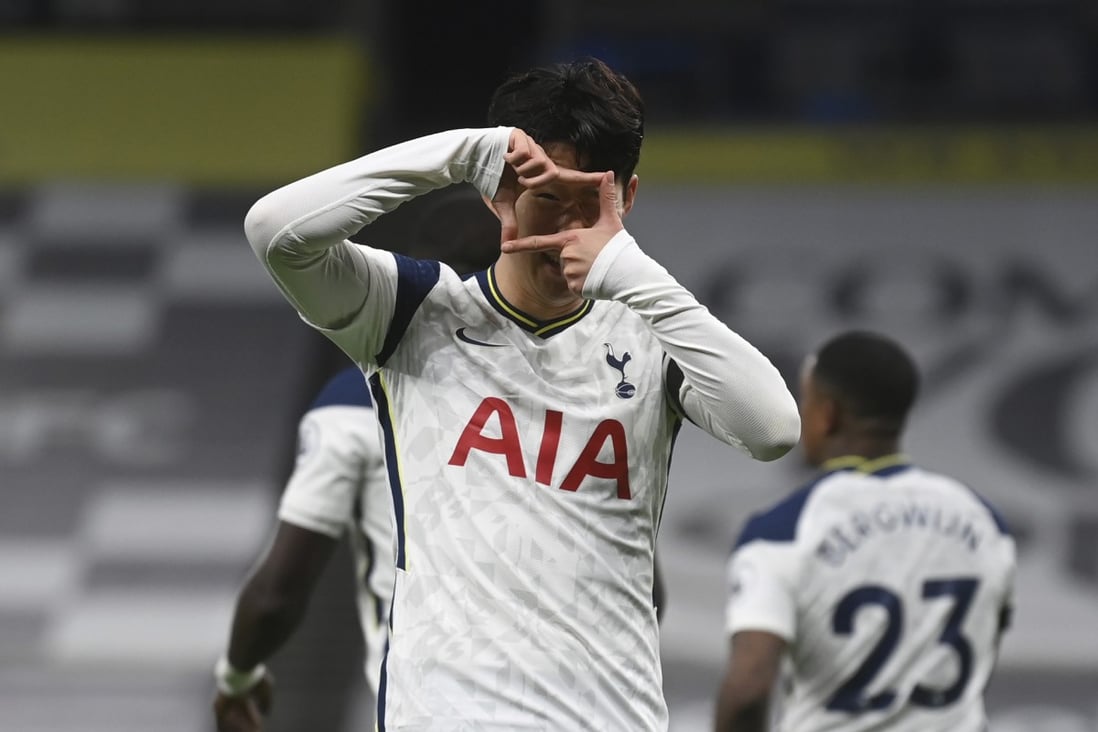 Tottenham's Son Heung-min celebrates after scoring his side's opening goal against Manchester City in the English Premier League. Photo: AP