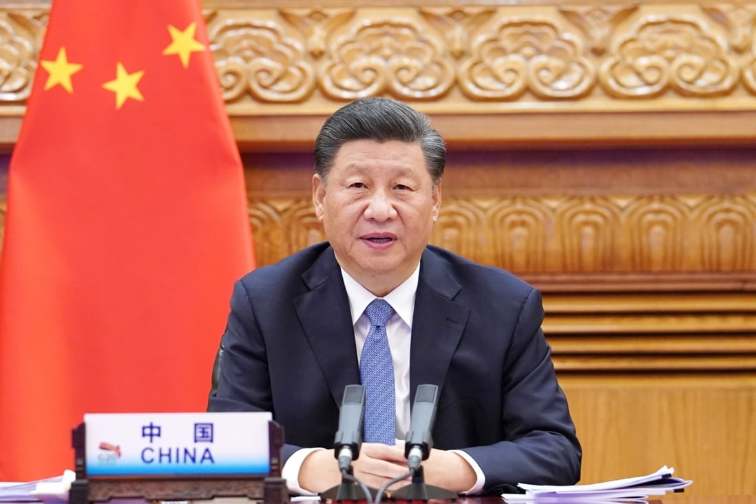 Chinese President Xi Jinping attends the G20 summit via video link in Beijing on Saturday. Photo: Xinhua