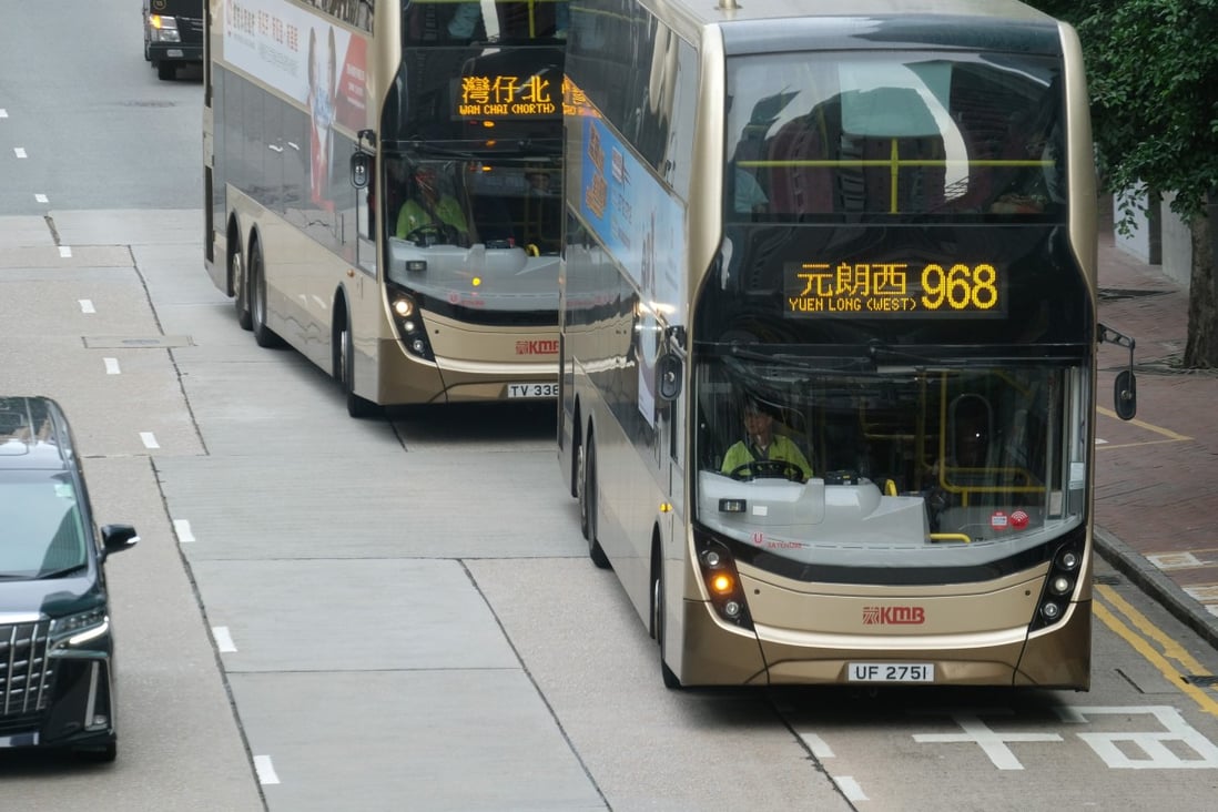 KMB buses are seen in Admiralty on October 31. The bus company is an outlier in not sharing real-time data on Hong Kong’s open data sharing platform. Photo: Fung Chang