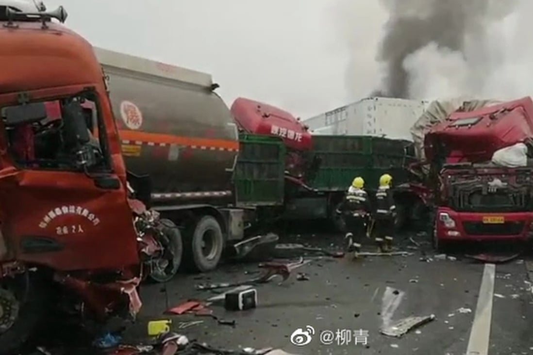 Firefighters had reportedly put out a fire at the scene of Tuesday’s crash. Photo: Weibo