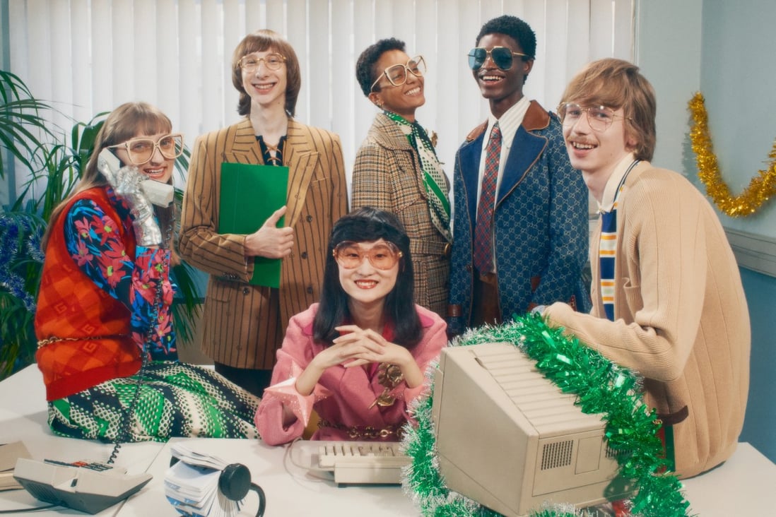 Gucci is going all awkward office party for its festive Gift Giving campaign. Photos: Gucci