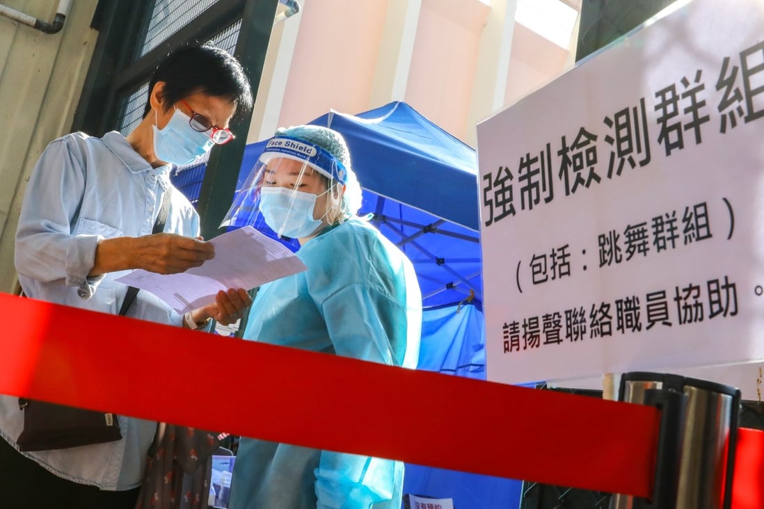 Hong Kong residents deemed at high risk of Covid-19 infection are being urged to undergo testing, such as at this community testing centre in Yau Ma Tei. Photo: Dickson Lee