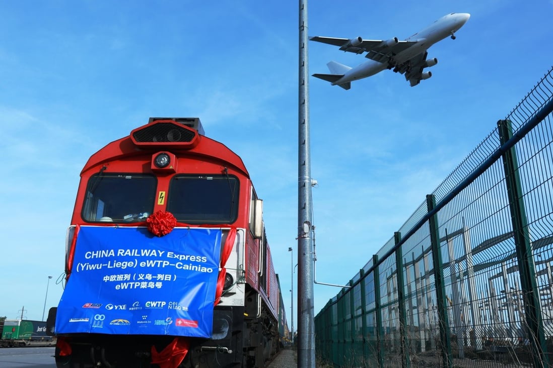 The first freight train from Yiwu in China’s Zhejiang province arrives in Liege, Belgium on October 25 loaded with cargo. The China Railway Express (Yiwu-Liege) Alibaba eWTP Cainiao train is the first rail line dedicated to cross-border e-commerce between China, Central Asia and Europe. Photo: Xinhua