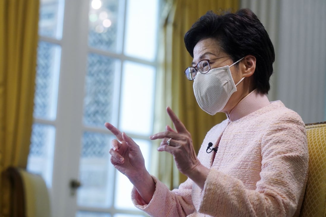Chief Executive Carrie Lam speaks to the Post at the Government House in Central on Sunday. Photo: Sam Tsang