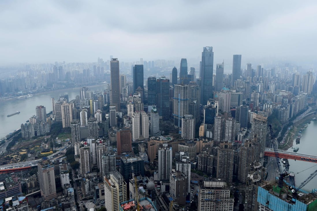 Skyline of Chongqing from the top of Raffles City Chongqing under construction in southwest China's Chongqing Municipality on March 22, 2019. Photo: AFP