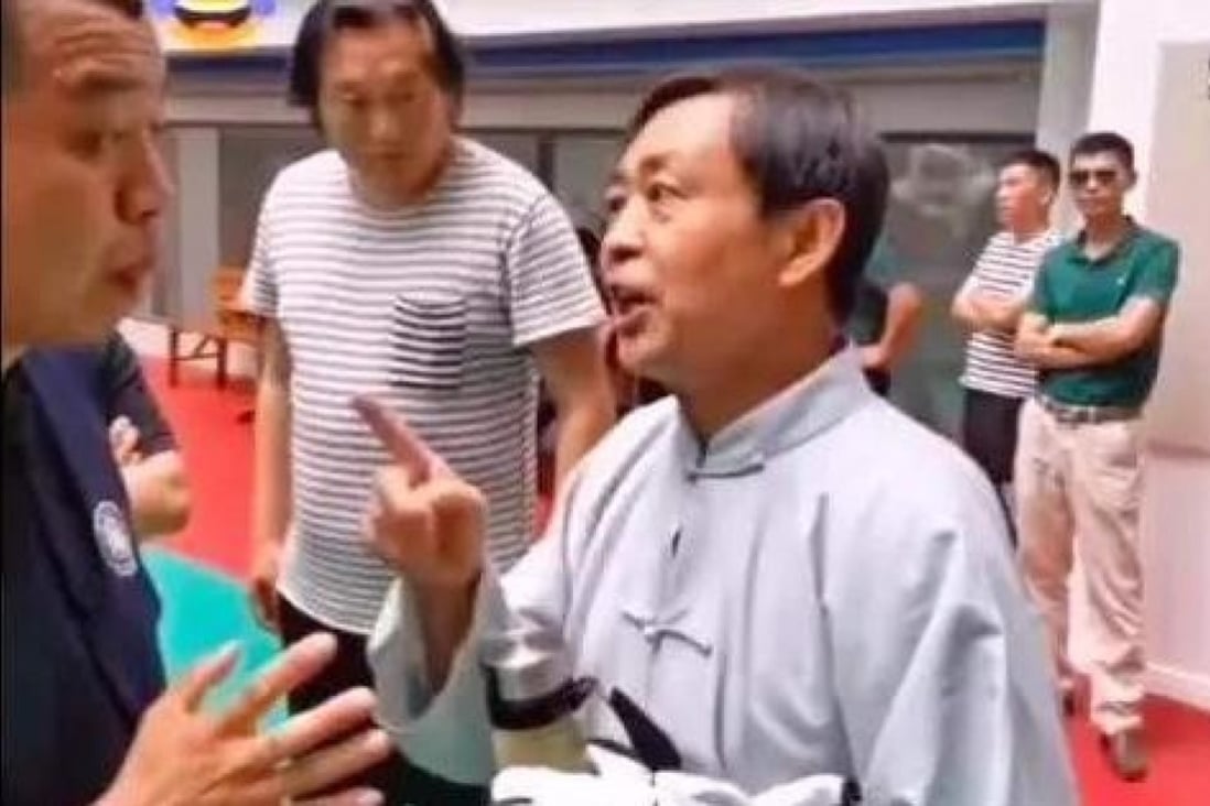 A still from the video of tai chi master Ma Baoguo talking to the referee ahead of his embarrassing 30-second knockout. Photo: Handout