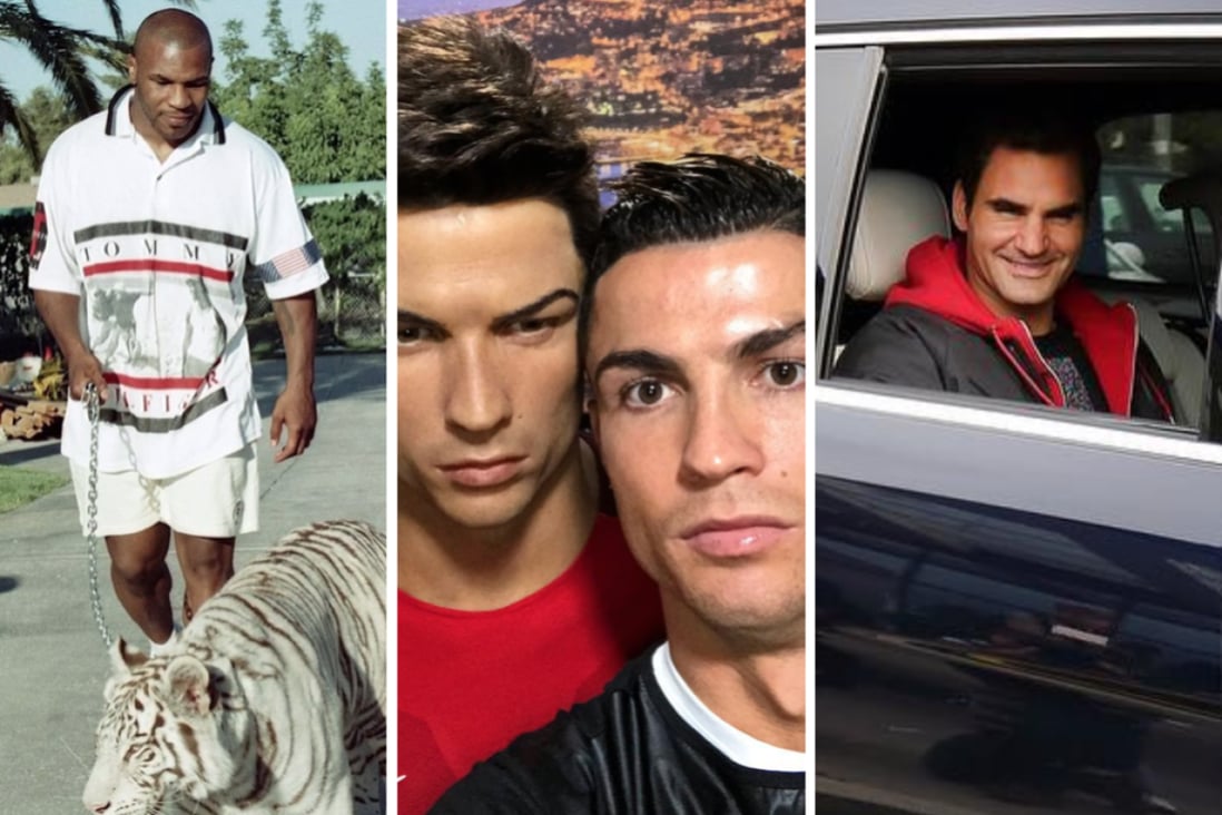 Mike Tyson, Cristiano Ronaldo and Roger Federer with some of their most surprising purchases. Photos: @blundtvintage; @rogerfederer; @cristiano/Instagram