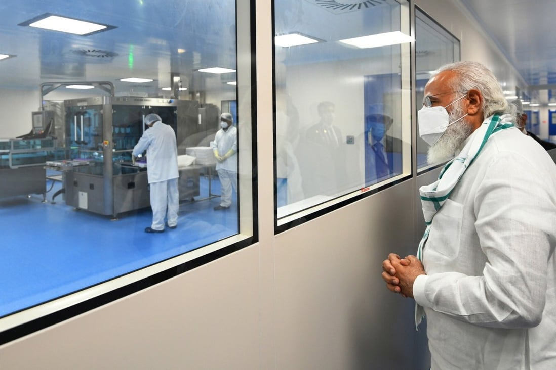 Indian Prime Minister Narendra Modi visiting the Serum Institute of India in Pune to review the progress and distribution process of the Covid-19 vaccine. EPA-EFE