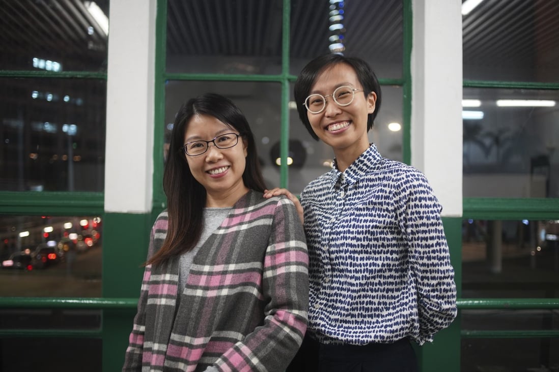 StoryTaler volunteer Heidi Chan (left) and Amanda Li, clinical psychologist and co-founder of the social enterprise, which arranges sessions for people like Chan to share their experiences of overcoming mental health issues to help others battling similar problems. Photo: Winson Wong