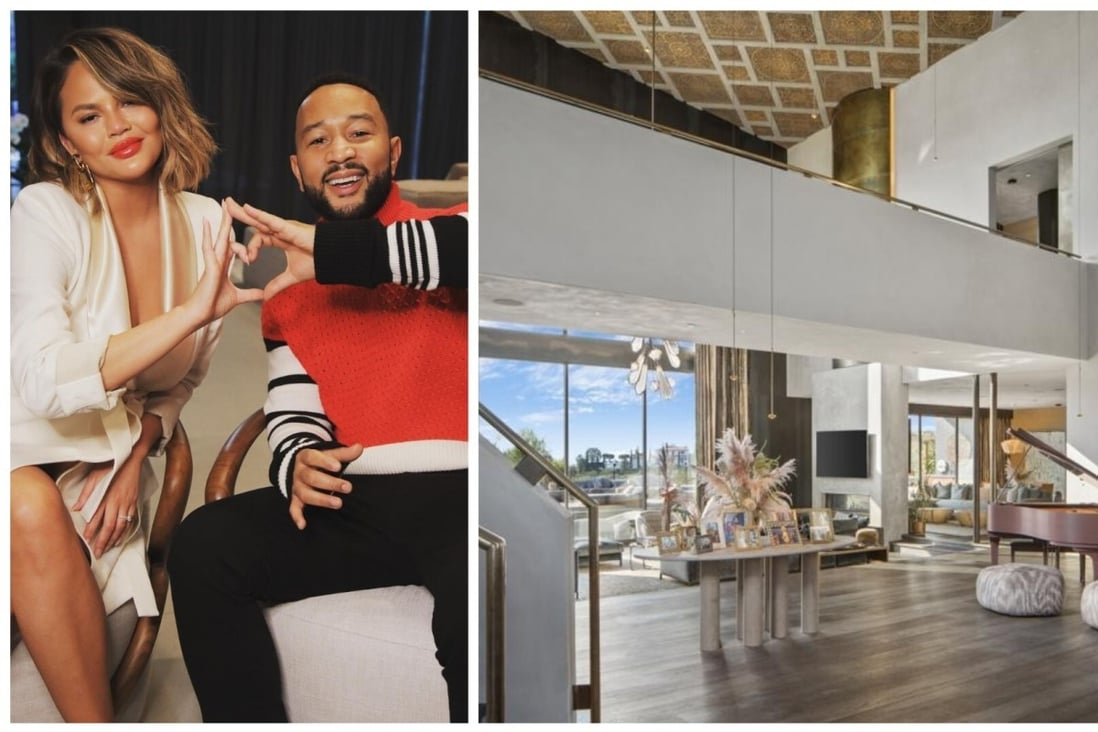 John Legend and Chrissy Teigen, and their old Beverly Hills home, now on the market for US$23.95 million. Photo: @johnlegend/Instagram, Anthony Barcelo