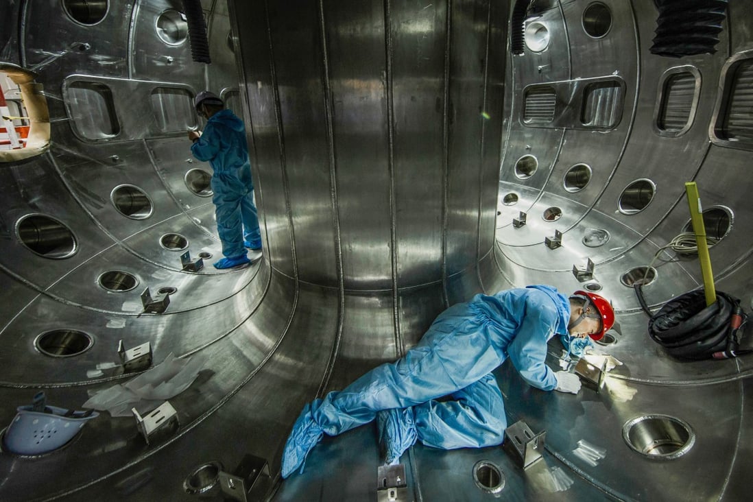 Staff from China National Nuclear Corporation Southwestern Institute of Physics work in the vacuum chamber of the HL-2M Tokamak, China’s new-generation “artificial sun” in Chengdu, Sichuan province, on May 27, 2019. Nuclear technology is one of the areas covered by China’s new export control law. Photo: CNNC Southwestern Institute of Physics/Xinhua