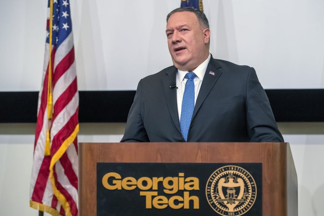 US Secretary of State Mike Pompeo speaking about China at the Georgia Institute of Technology in Atlanta on Wednesday. Photo: EPA-EFE