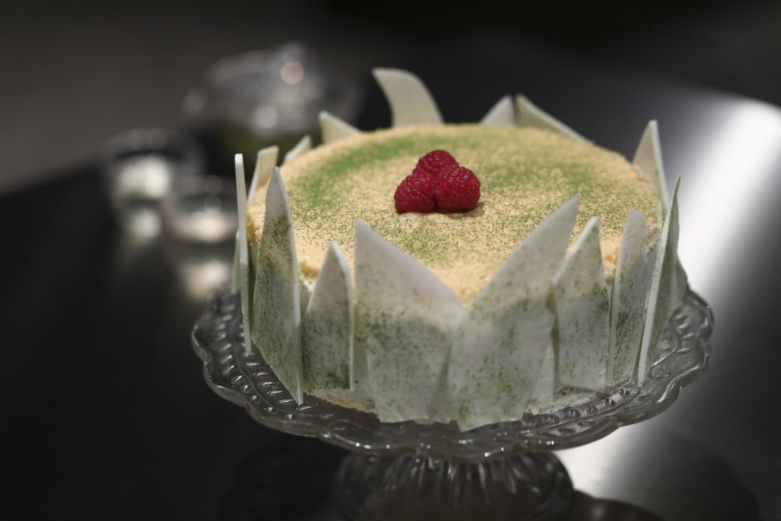 Susan Jung’s white chocolate and green tea mousse cake. Photography: SCMP / Jonathan Wong. Styling: Nellie Ming Lee. Kitchen: courtesy of Wolf at House Of Madison