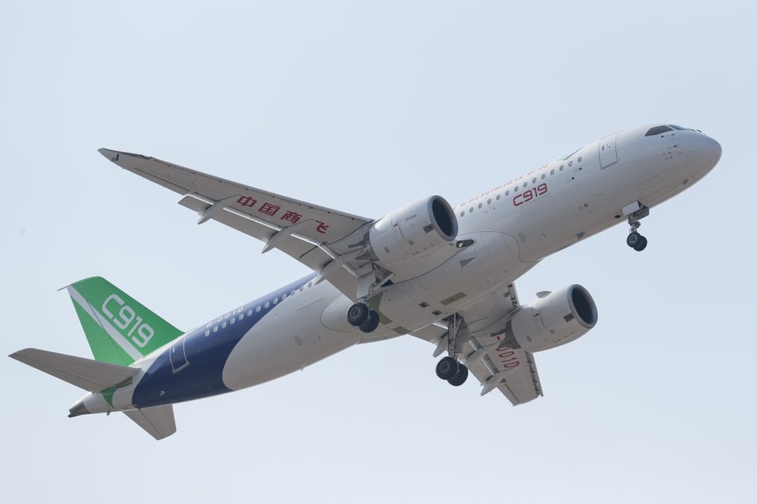 The third C919 prototype passenger jet takes off at Shanghai Pudong International Airport in Shanghai. Photo: Xinhua