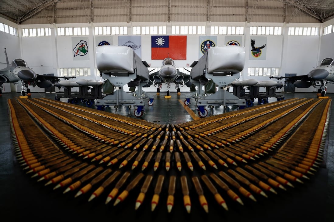 Indigenous Defence Fighter jets belonging to Taiwan’s air force are parked inside a hangar during the visit of President Tsai Ing-Wen in September. Photo: EPA-EFE