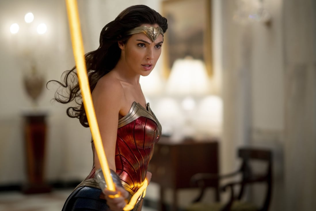 Gal Gadot in a still from Wonder Woman 1984 (category: IIA), directed by Patty Jenkins. Pedro Pascal and Kristen Wiig co-star.