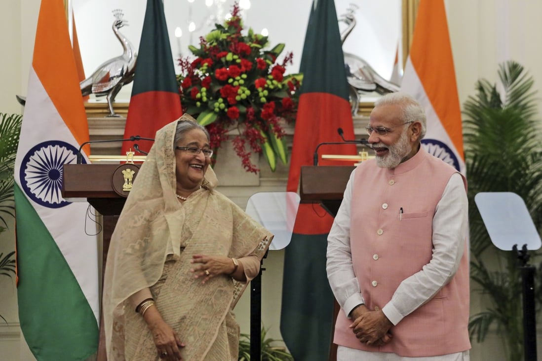 Prime ministers Narendra Modi of India and Sheikh Hasina of Bangladesh in 2017. Photo: AP