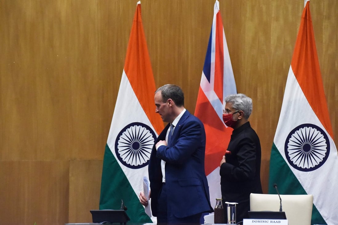 India's foreign minister S. Jaishankar (right) and Britain’s foreign secretary Dominic Raab in New Delhi on December 15. Photo: AFP