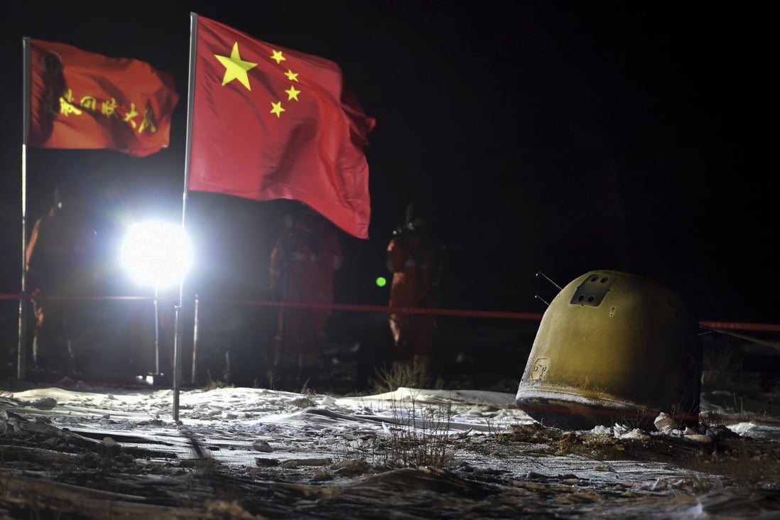 Chang’e 5’s re-entry capsule returned to Earth in Inner Mongolia in the early hours of Thursday morning. Photo: AP