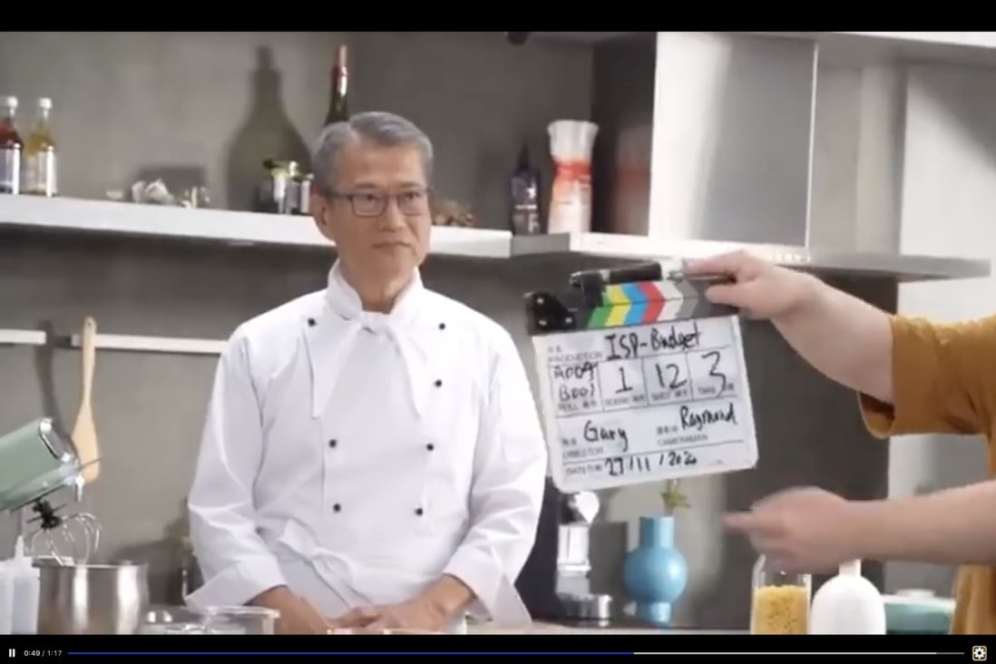 Hong Kong finance minister Paul Chan dressed up as a chef for a video promoting the consultation period for the next budget. Photo: Facebook