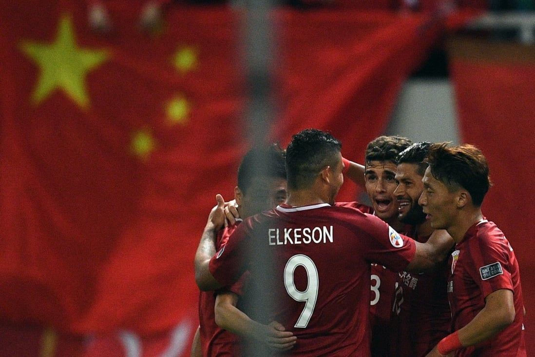 Hulk, Oscar and Elkeson pictured among Shanghai SIPG players celebrating an AFC Champions League goal in 2017. Photo: AFP