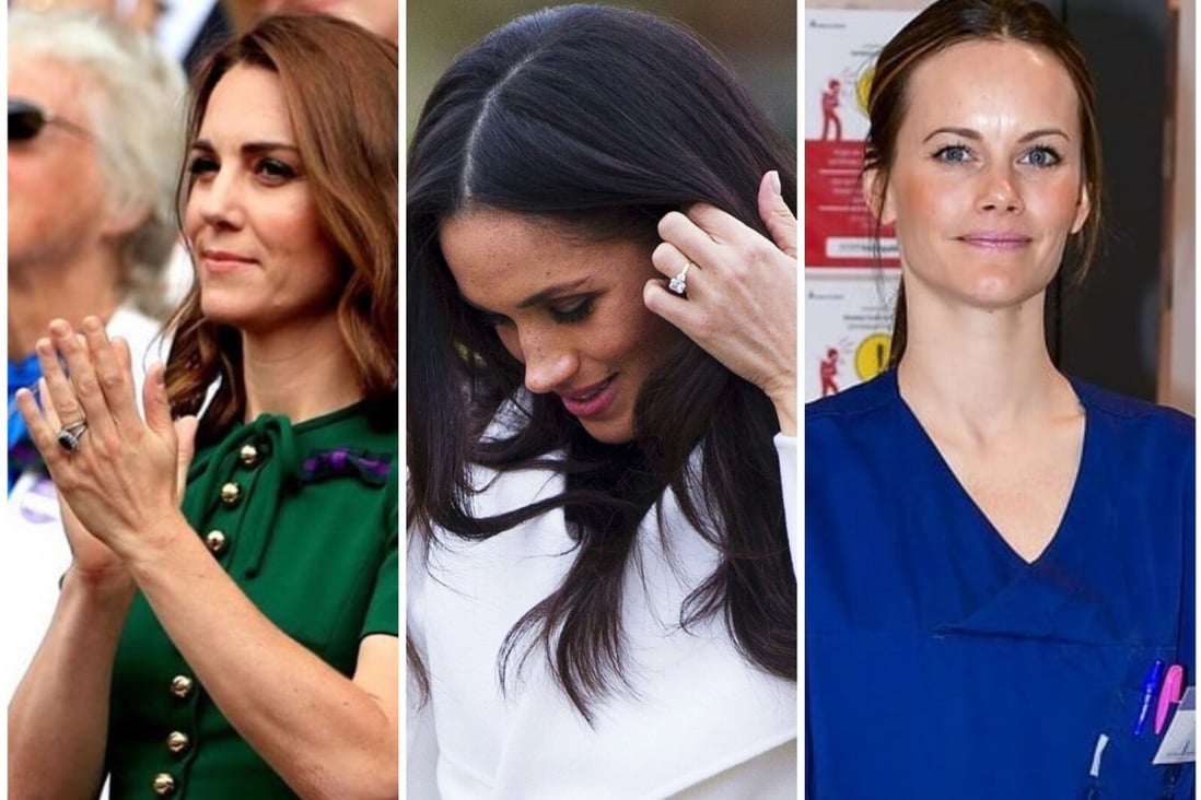 Kate Middleton, Meghan Markle and Princess Sofia. Photos: @whitecrownroyalchic; @fiorese_jewelry; @sofia_princesssweden/Instagram