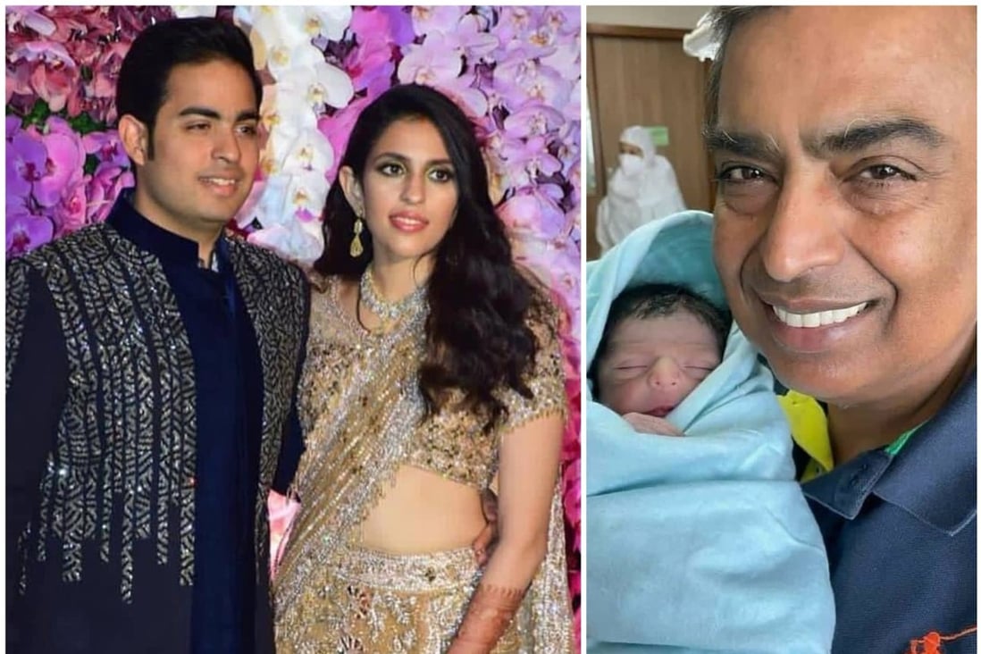 Akash Ambani and his wife, Shloka, welcomed a baby boy earlier this month. Photos: @shloka_mehta_official /Instagram, @mpparimal/Twitter