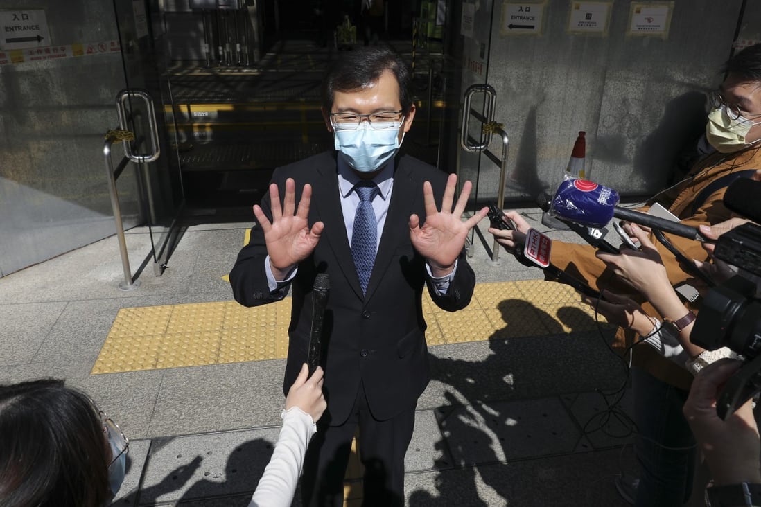 Convoy Global Holdings’ former director Roy Cho Kwai-chee outside the District Court in Wan Chai on November 30, 2020. Photo: Nora Tam