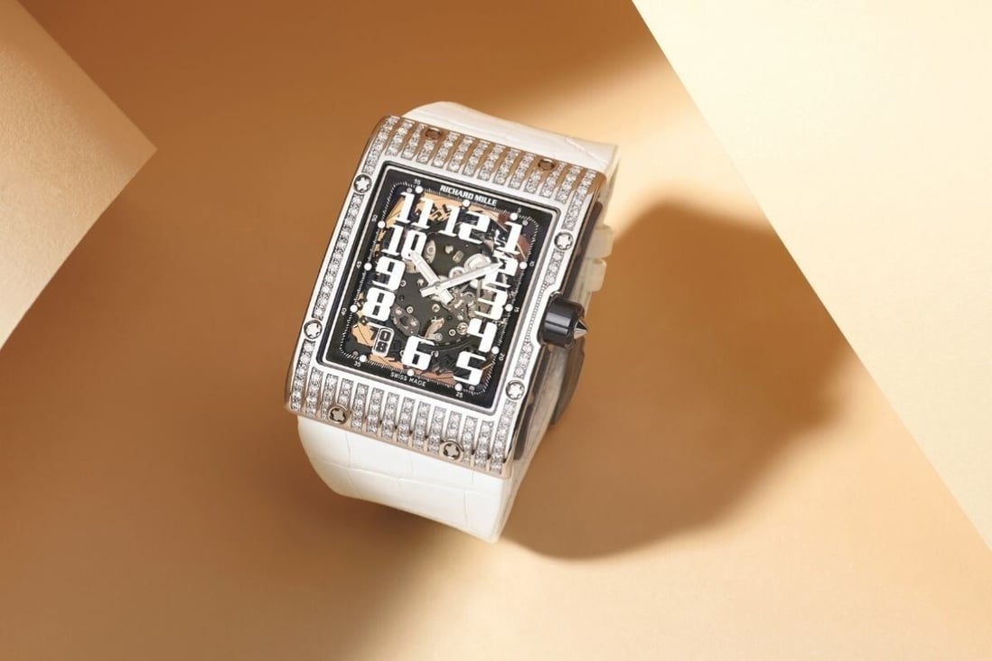 The rectangular design of the Richard Mille RM 016 Automatic Extra Flat watch is offered in several variations, including cases set with diamonds. Photo: Richard Mille