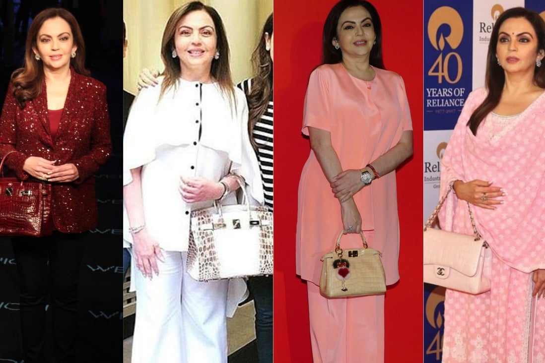 Nita, wife of Mukesh Ambani, Asia’s richest man, shows off just four of the many expensive designer handbags she owns. Photo: Getty, Instagram, Getty, Reuters