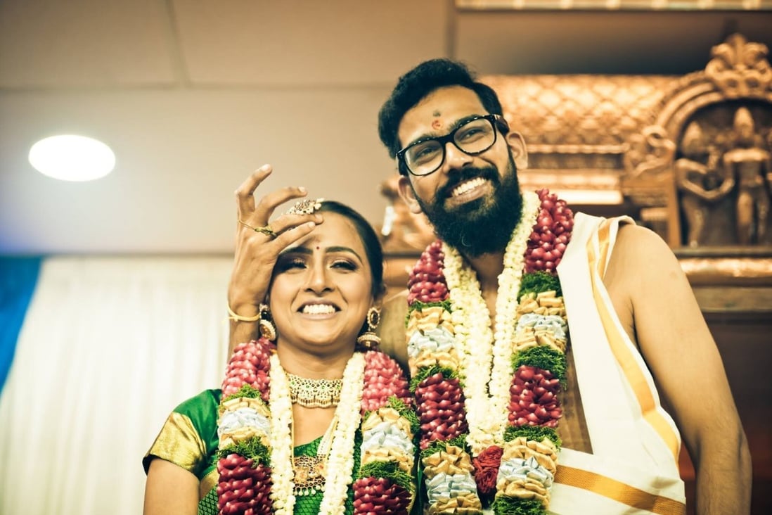 Nivedita Shankar and Vivek Seetharaman at their trimmed-down wedding in Singapore. Photo: Nivedita Shankar