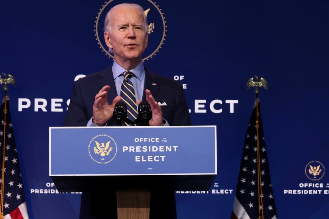 US President-elect Joe Biden discussed national security and foreign policy at his transition headquarters in Wilmington, Delaware, on Monday. Photo: Reuters