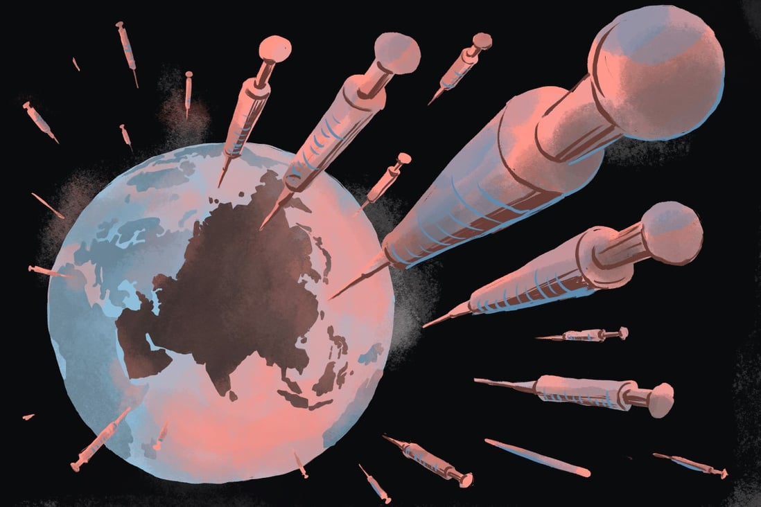 The challenges facing countries include procuring trusted vaccines for desperate populations, and also implementing efficient immunisation programmes. Illustration: Brian Wang