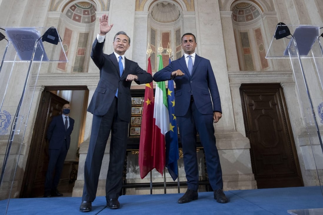 Chinese Foreign Minister Wang Yi and his Italian counterpart, Luigi Di Maio, last met in person in Rome in August. Photo: EPA-EFE