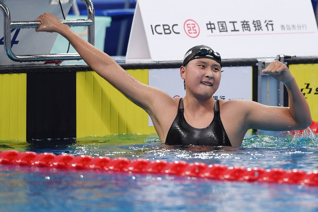 Wang Jianjiahe celebrates after winning the women’s 1,500m at the 2020 national championships in Qingdao in September. Photo: Xinhua